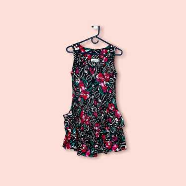 Vintage 80s Floral Ruffled Sleeveless Dress - image 1