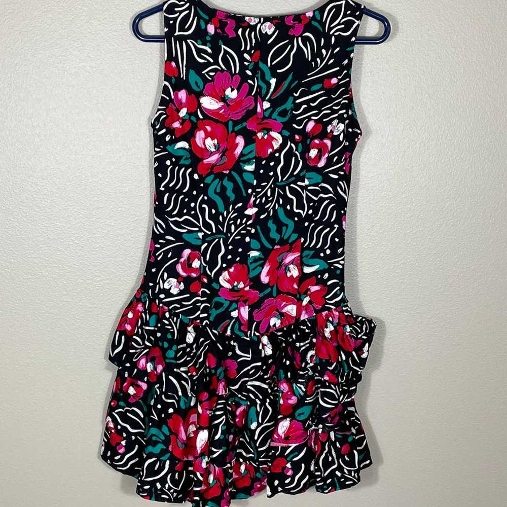 Vintage 80s Floral Ruffled Sleeveless Dress - image 2