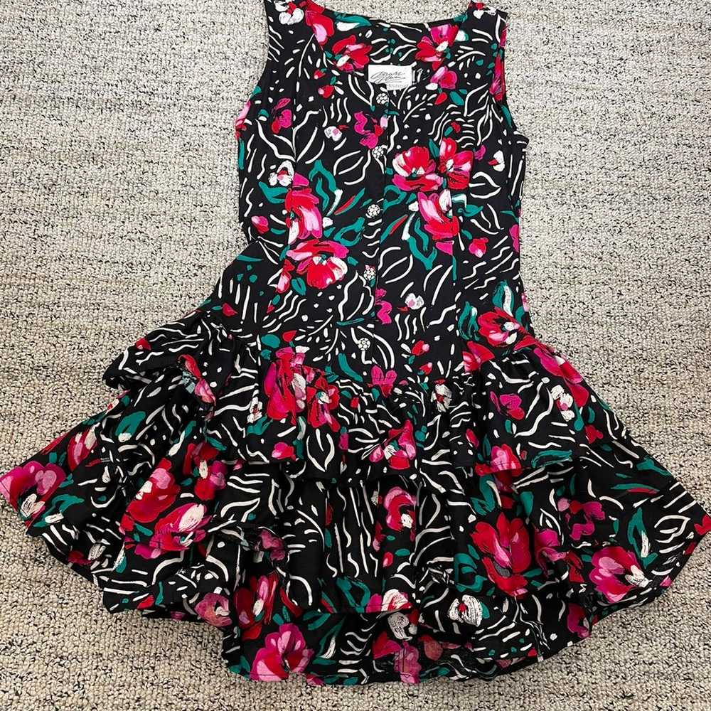 Vintage 80s Floral Ruffled Sleeveless Dress - image 3