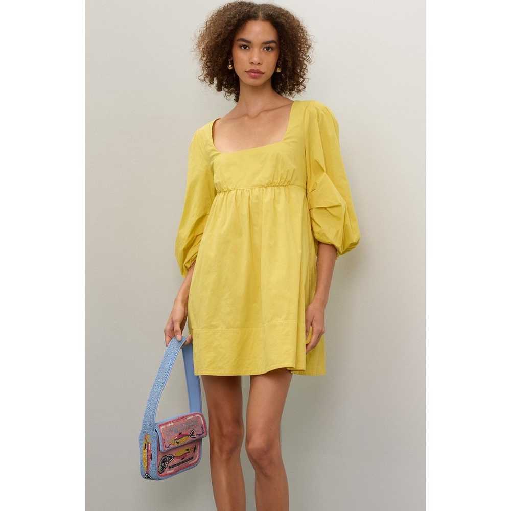 Staud Sophie Yellow Pull Sleeves Square Neck A-Li… - image 1