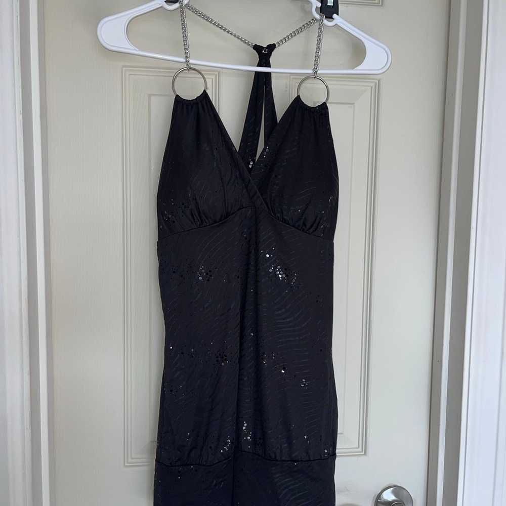 Vintage Y2K Black Sequined Halter Tank Top Chain … - image 1