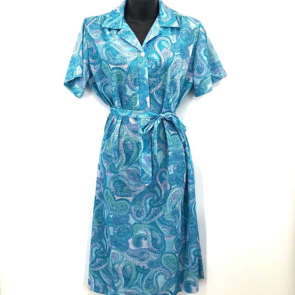 Vintage Blue Paisley 40s/50s Casual Midi Retro Dr… - image 1