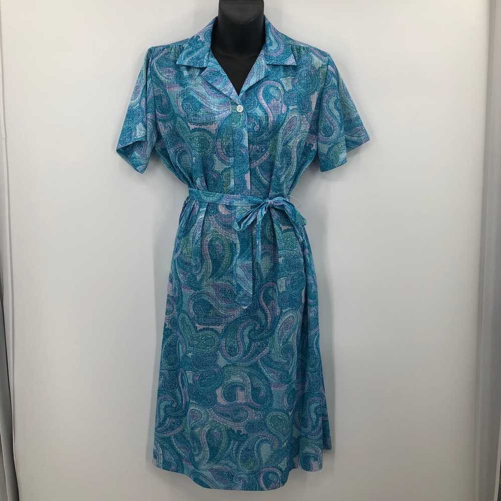 Vintage Blue Paisley 40s/50s Casual Midi Retro Dr… - image 2