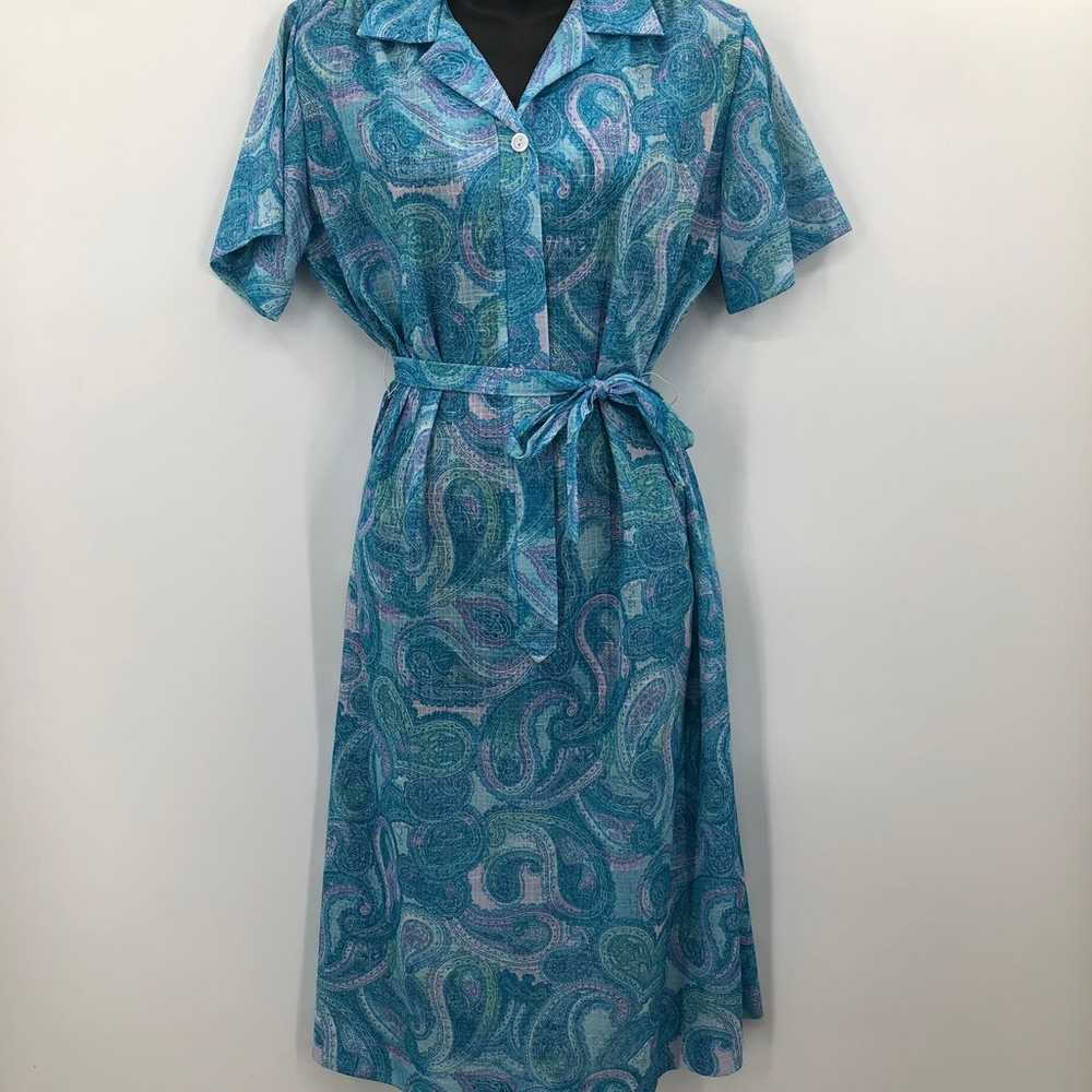 Vintage Blue Paisley 40s/50s Casual Midi Retro Dr… - image 3