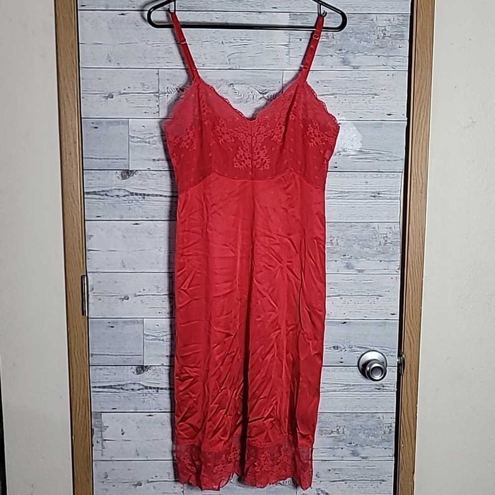 Vintage Vanity Fair Red Lace Slip Dress Sz 34 - image 1