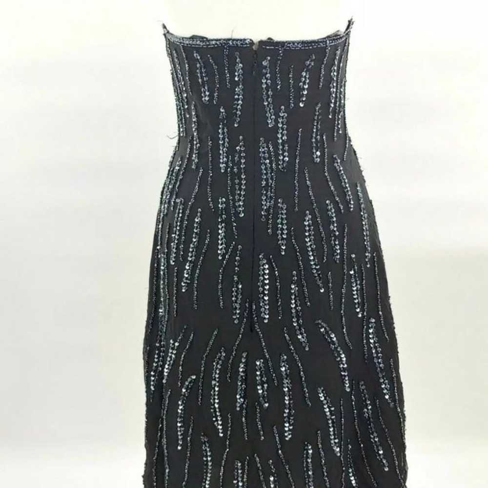 Vintage Floral Mini Dress Black Beaded Medium - image 3