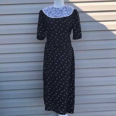 Vtg bow lace collar secretary dress - image 1