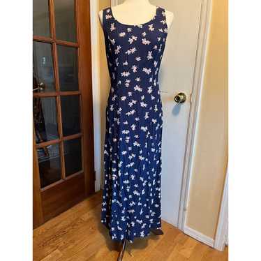 Vintage Navy Blue and Pink Floal Maxi Dress