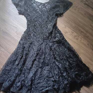 Vintage black lace dress sequins 80's size M - image 1