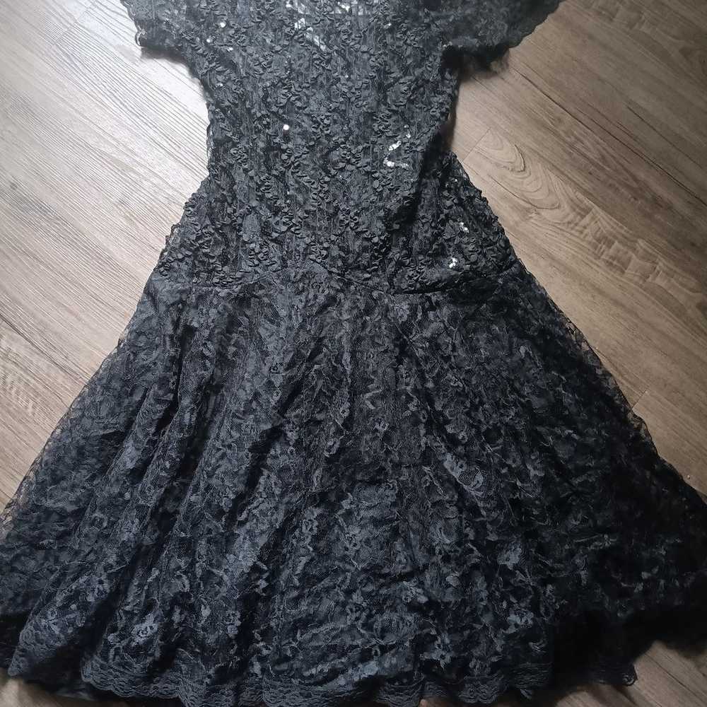 Vintage black lace dress sequins 80's size M - image 2