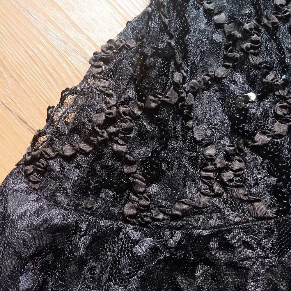 Vintage black lace dress sequins 80's size M - image 4