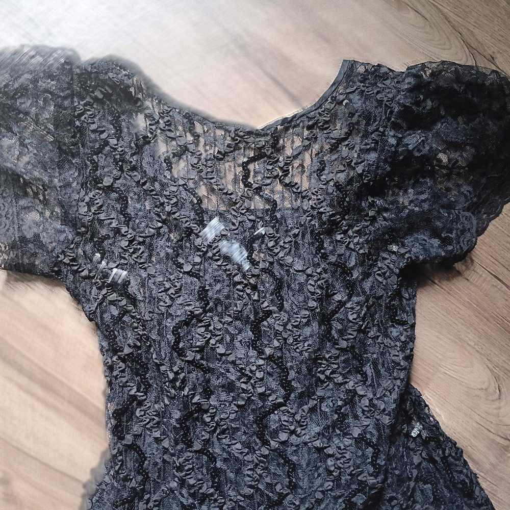 Vintage black lace dress sequins 80's size M - image 5