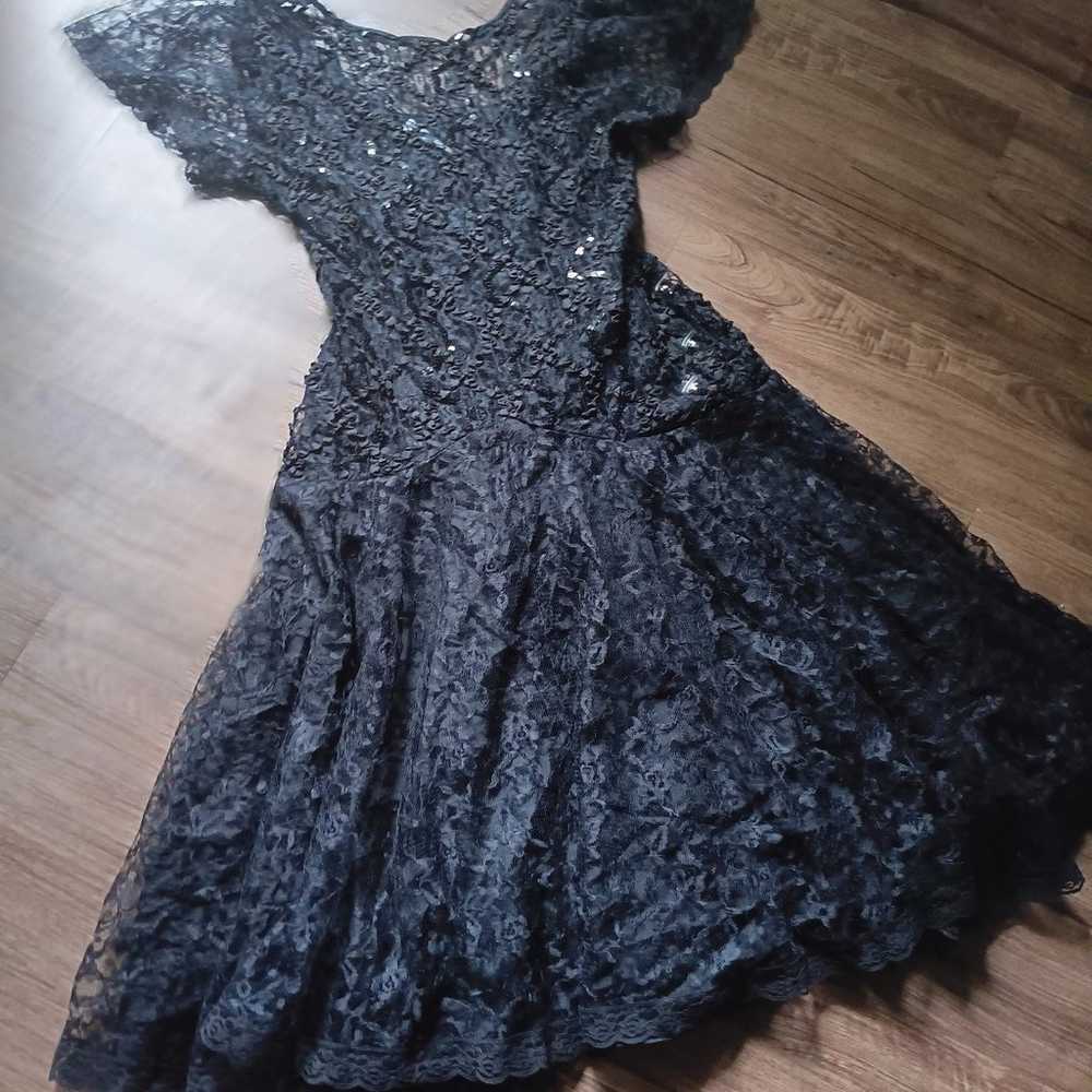 Vintage black lace dress sequins 80's size M - image 6