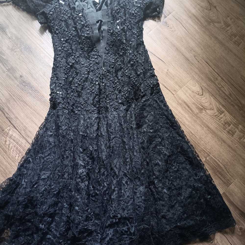 Vintage black lace dress sequins 80's size M - image 7