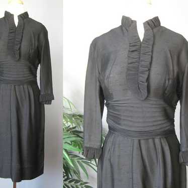 Vintage 1950s Wiggle Dress Black lightweight 3/4 … - image 1