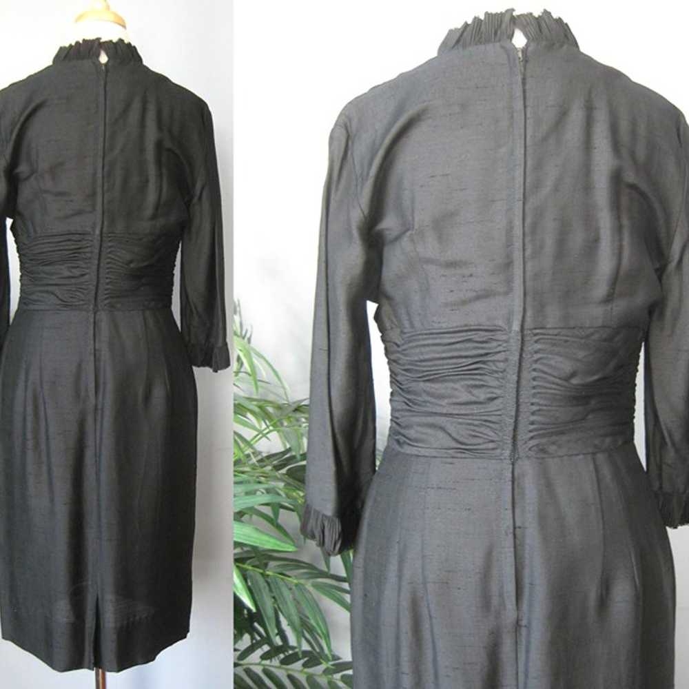 Vintage 1950s Wiggle Dress Black lightweight 3/4 … - image 3