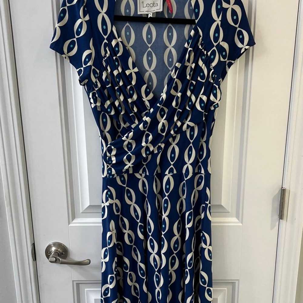 Leota Compass Rose Blue Faux Wrap Dress Size Medi… - image 1