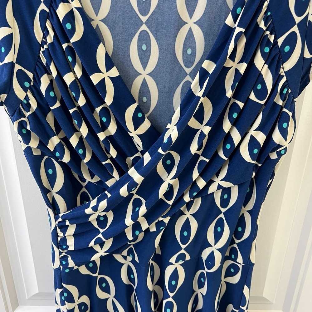 Leota Compass Rose Blue Faux Wrap Dress Size Medi… - image 2