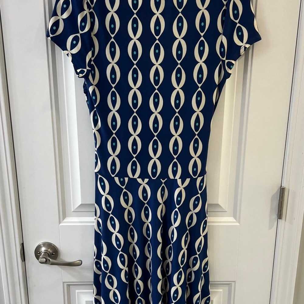 Leota Compass Rose Blue Faux Wrap Dress Size Medi… - image 7