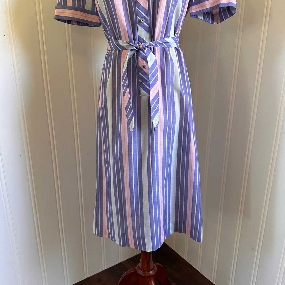 Vintage 60s/70s Blue Pink Stripes Midi Dress size… - image 4