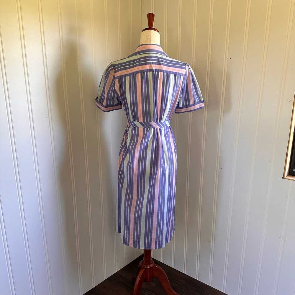 Vintage 60s/70s Blue Pink Stripes Midi Dress size… - image 5