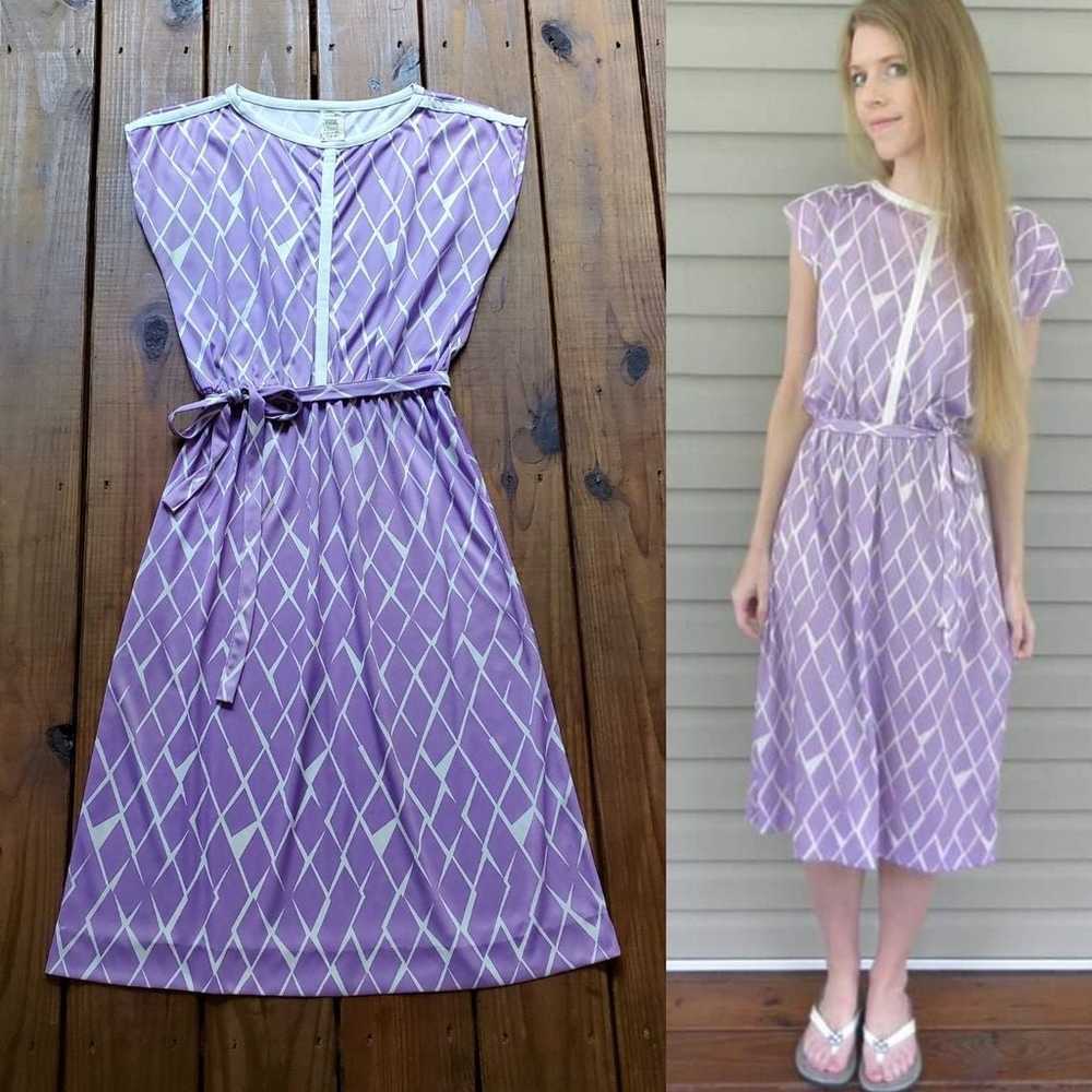 Vintage 60's 70's 12 purple midi dress - image 1