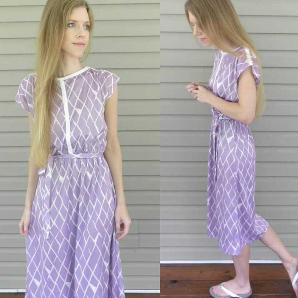 Vintage 60's 70's 12 purple midi dress - image 3