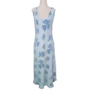 Vintage 90s Sheer Floral Midi Dress Sleeveless Bl… - image 1