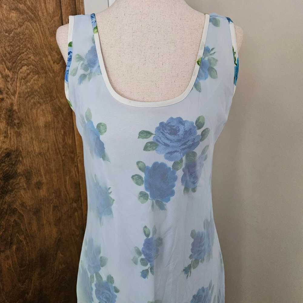 Vintage 90s Sheer Floral Midi Dress Sleeveless Bl… - image 2