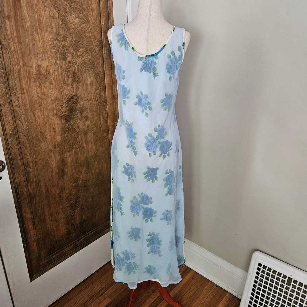 Vintage 90s Sheer Floral Midi Dress Sleeveless Bl… - image 6