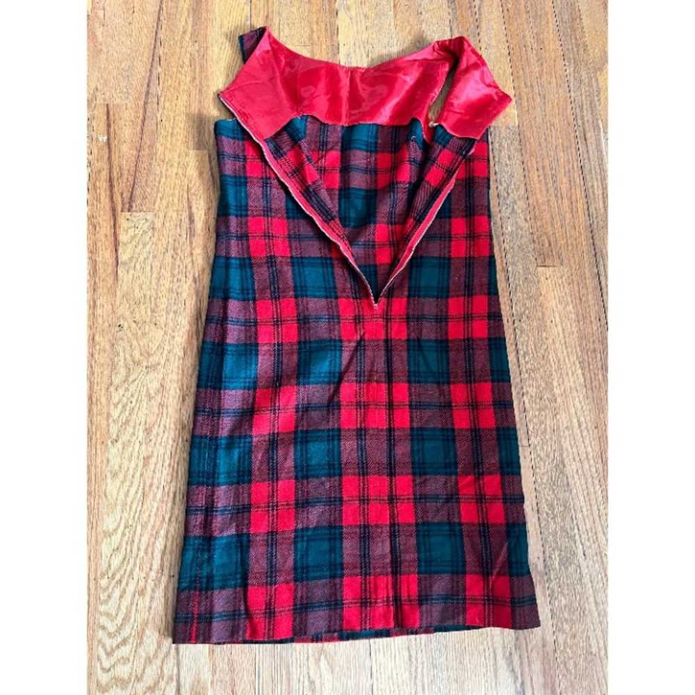 60s Vintage Red Tartan Plaid Tank Dress - Medium/… - image 2