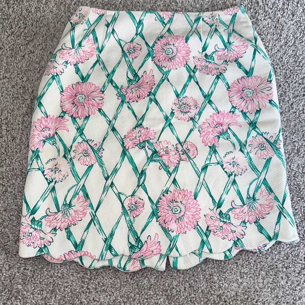 Lilly Pulitzer Vintage Green Pink Floral Scallope… - image 1