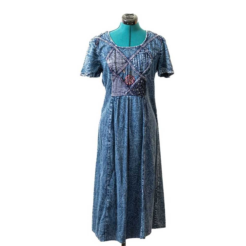 Vintage Denim Midi Dress A Line Short Sleeve Wome… - image 1