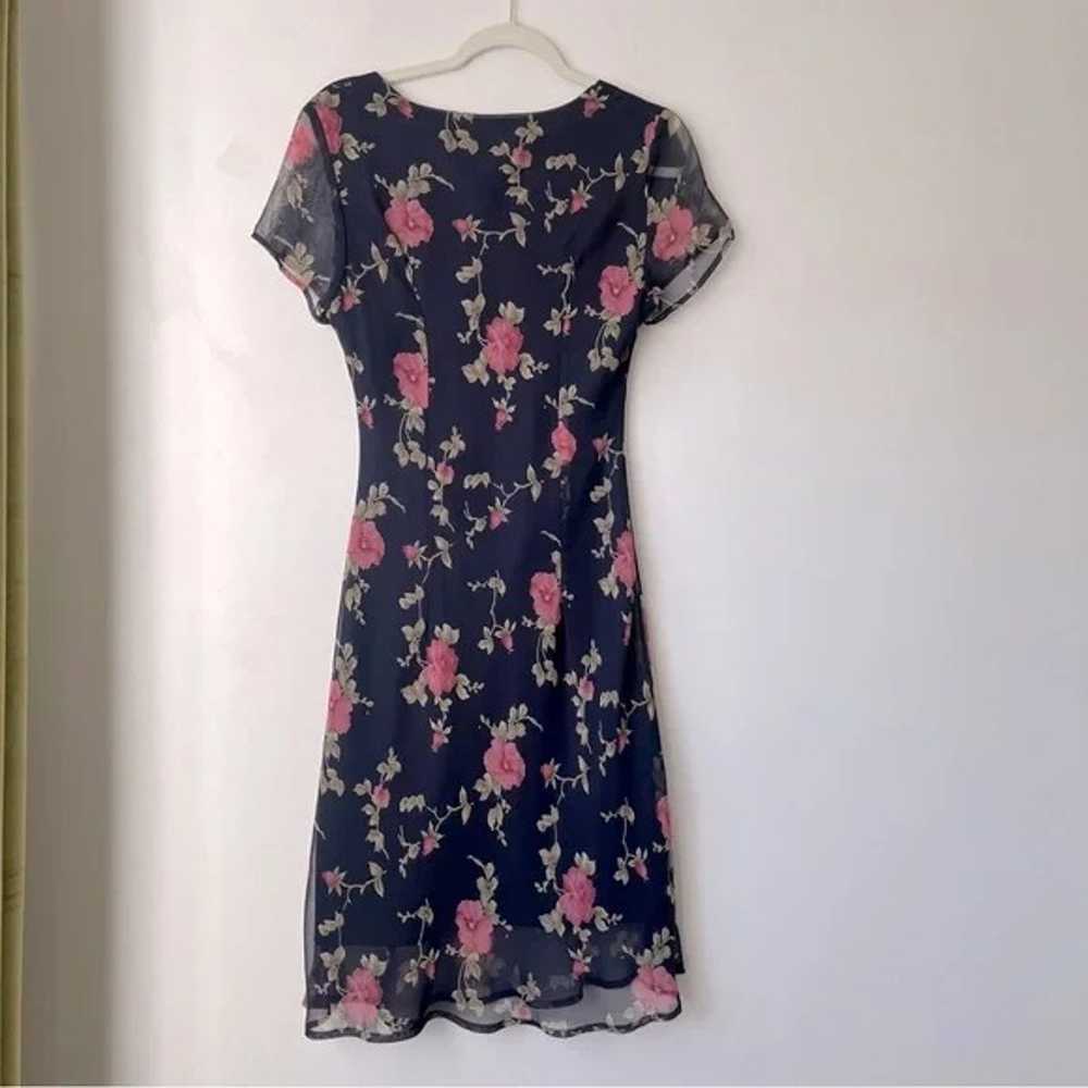 Vintage 90s Believe... Navy Floral Midi Dress 10 - image 4