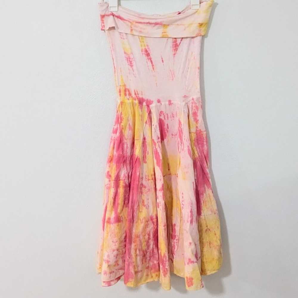 Vintage Y2K Mixed Media Tie Dye Strapless Midi Dr… - image 1