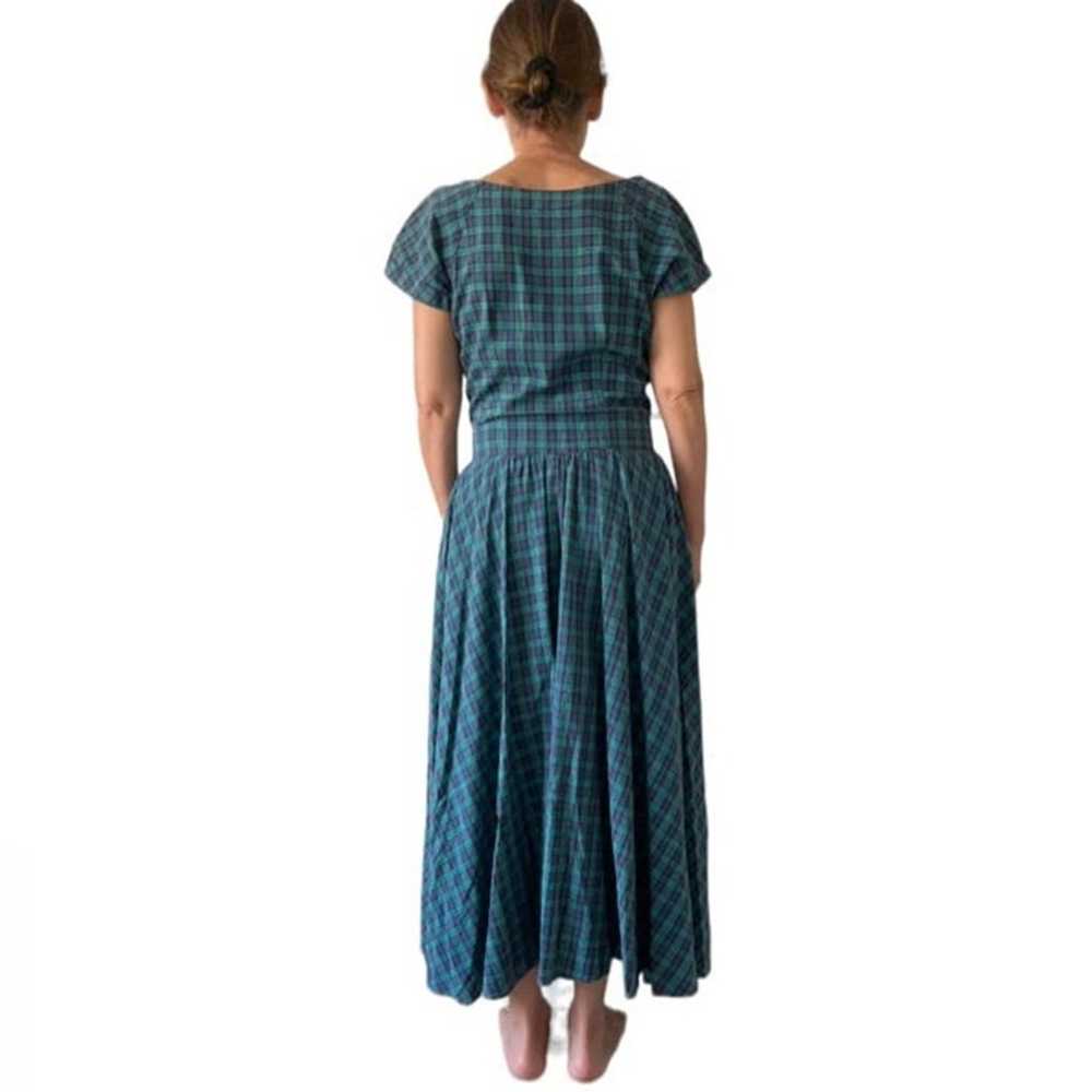 VINTAGE Green Blue Plaid Dress Cotton Short Sleev… - image 2