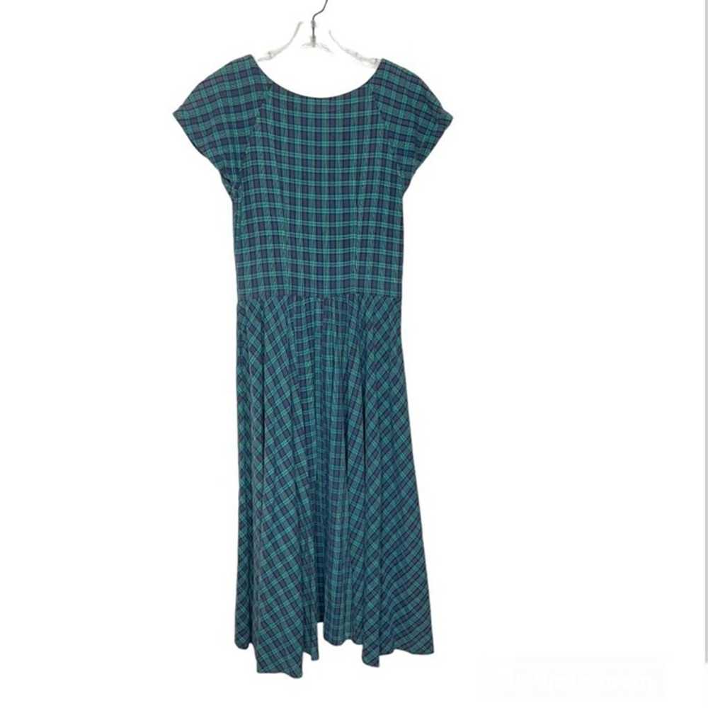 VINTAGE Green Blue Plaid Dress Cotton Short Sleev… - image 4