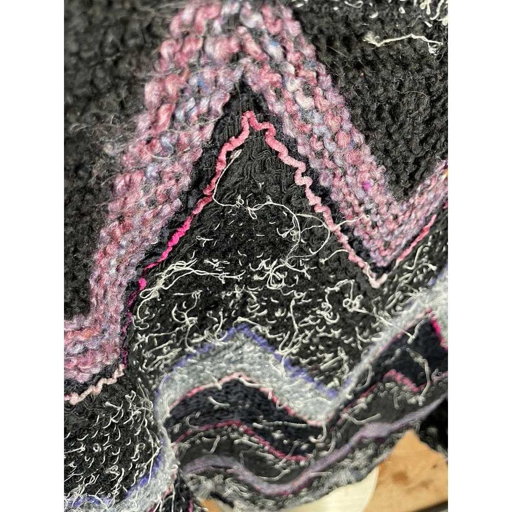 Vintage 80s Textured Zig Zag Black Pink Chenille … - image 3