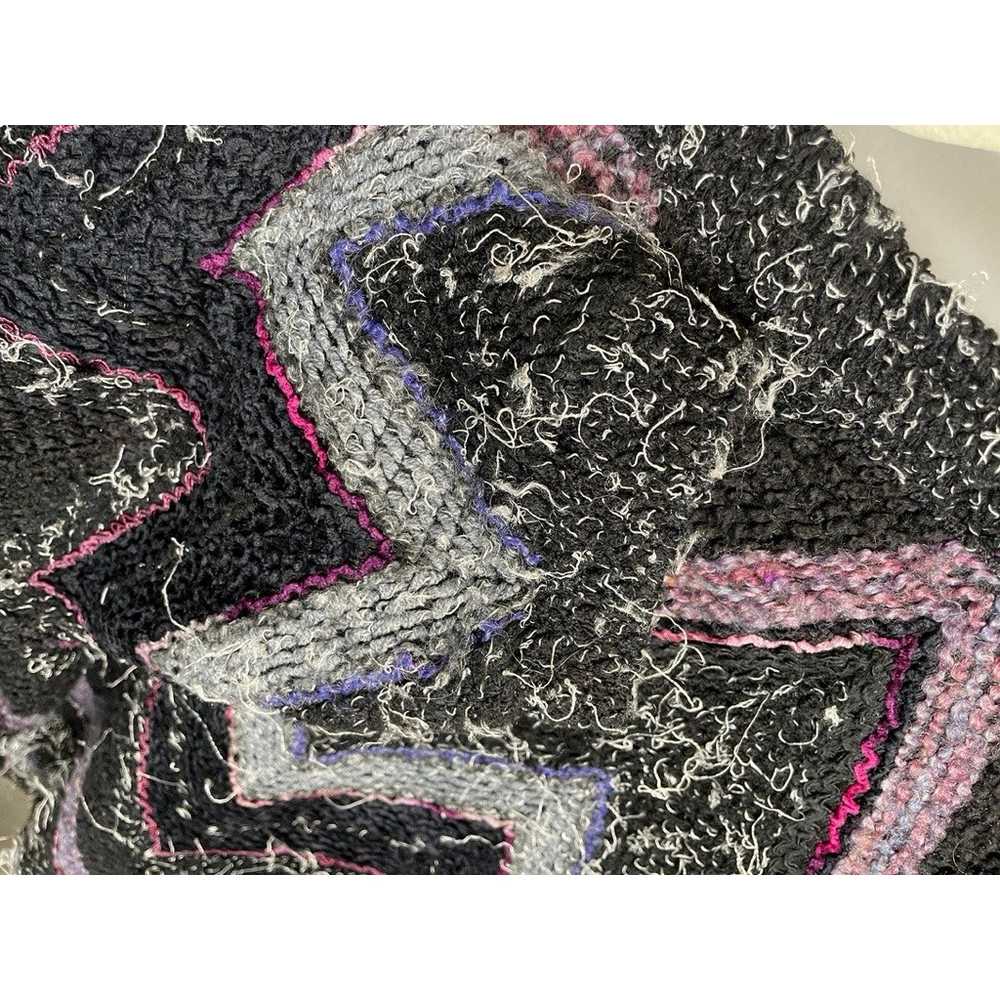 Vintage 80s Textured Zig Zag Black Pink Chenille … - image 4