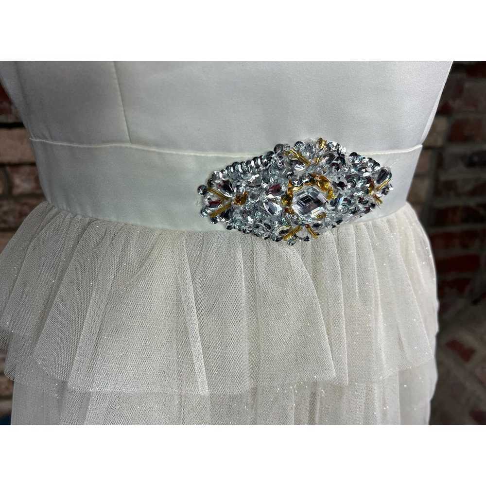 dress strapless formal cream jeweled sheer tired … - image 3