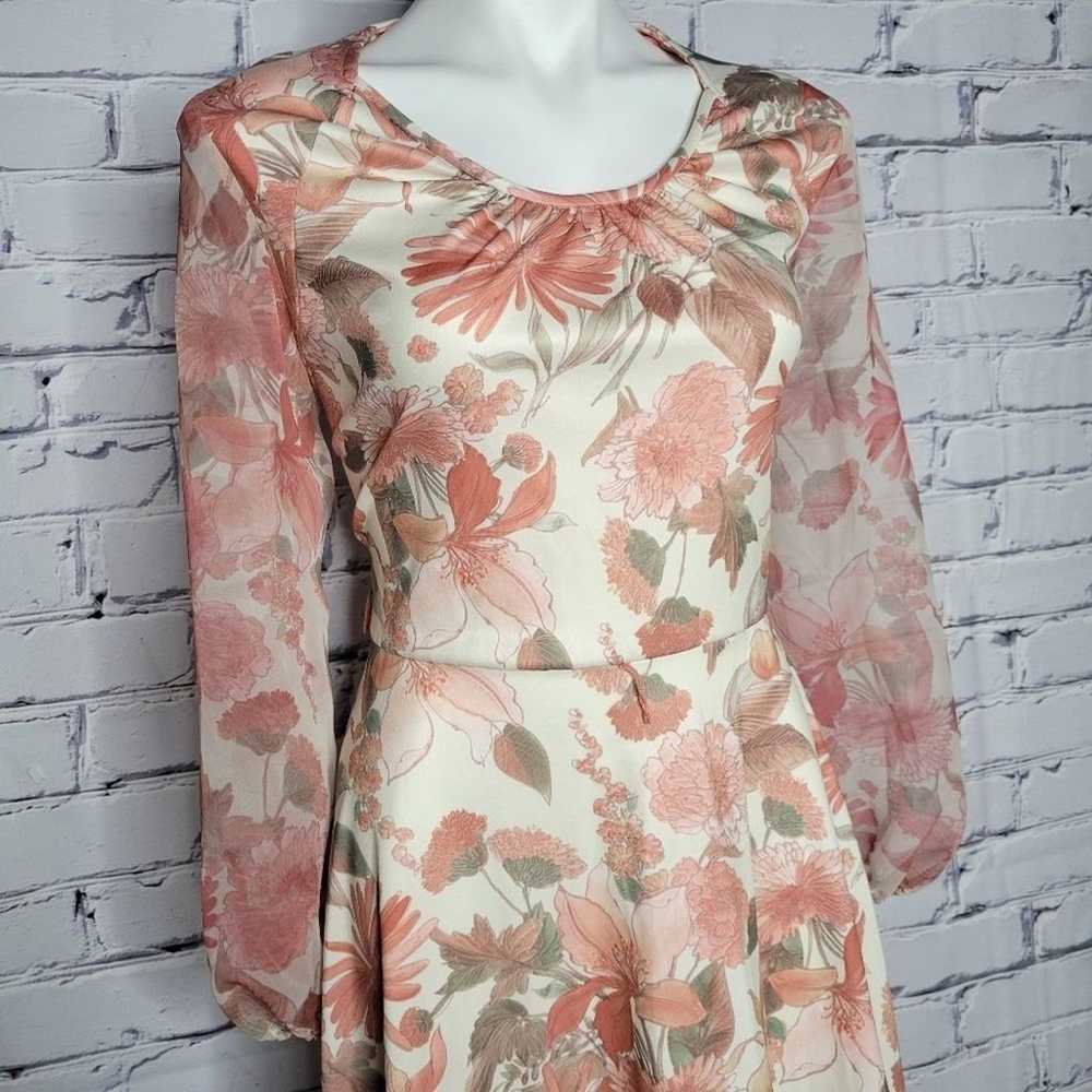 Vintage Floral Sheer Long Sleeve Midi Dress, size… - image 2