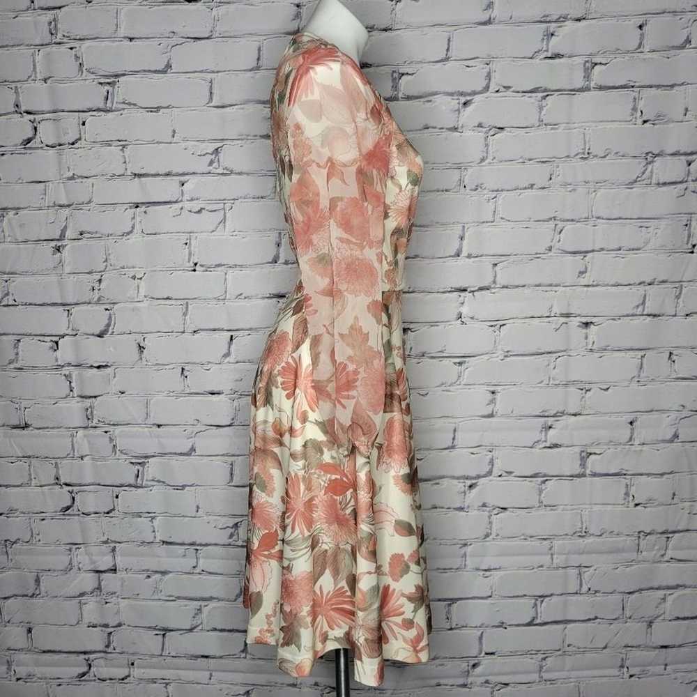 Vintage Floral Sheer Long Sleeve Midi Dress, size… - image 4