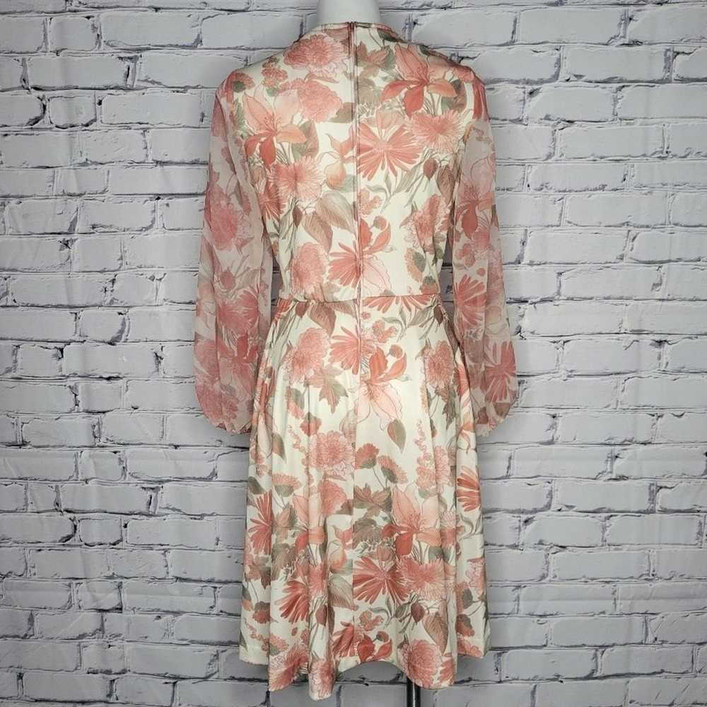 Vintage Floral Sheer Long Sleeve Midi Dress, size… - image 5