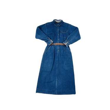 90s Long Sleeve Belted Denim Dress - image 1