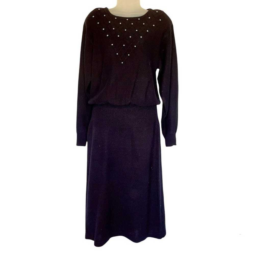 Vintage Sweater Dress Knit Pearl Gems Winter Holi… - image 1