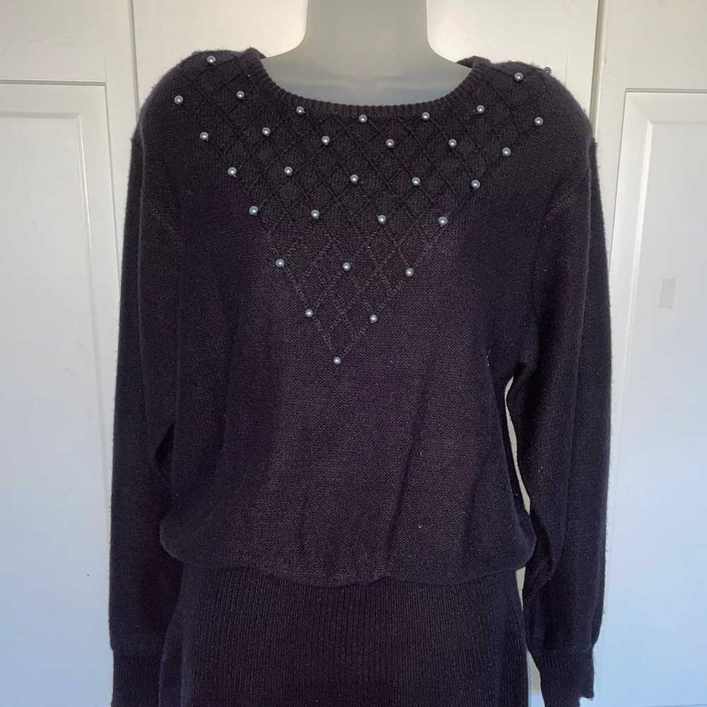 Vintage Sweater Dress Knit Pearl Gems Winter Holi… - image 2