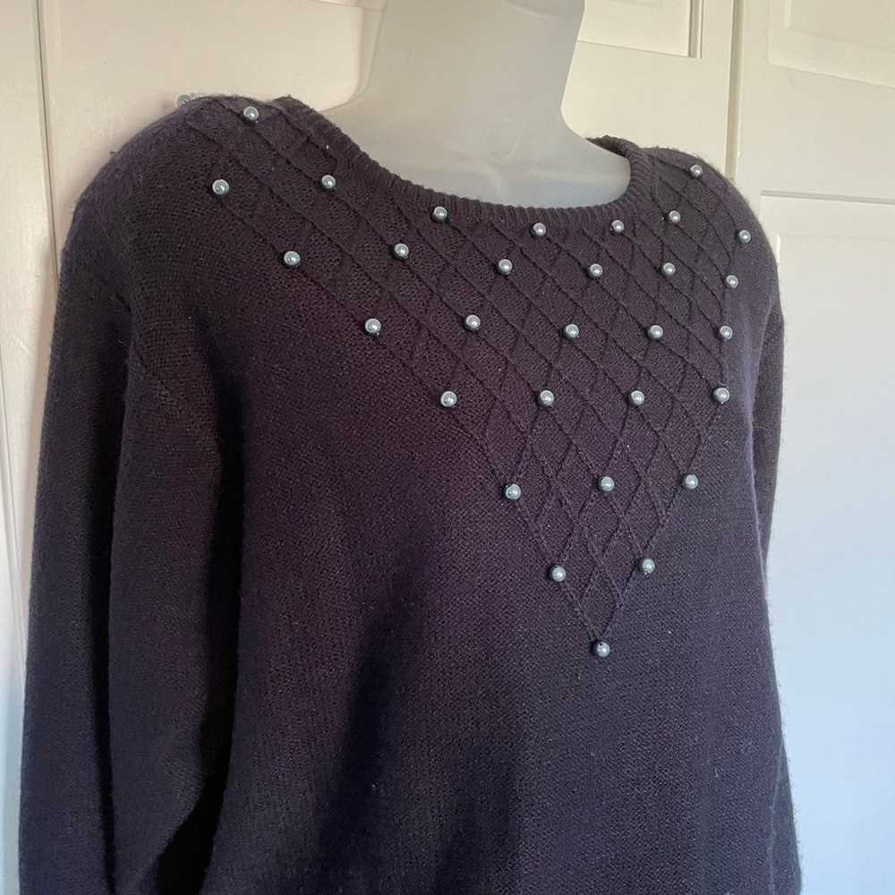 Vintage Sweater Dress Knit Pearl Gems Winter Holi… - image 4