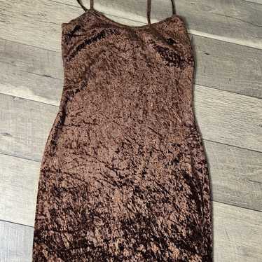 Top Style Vintage Y2K Brown Crushed Velvet Dress