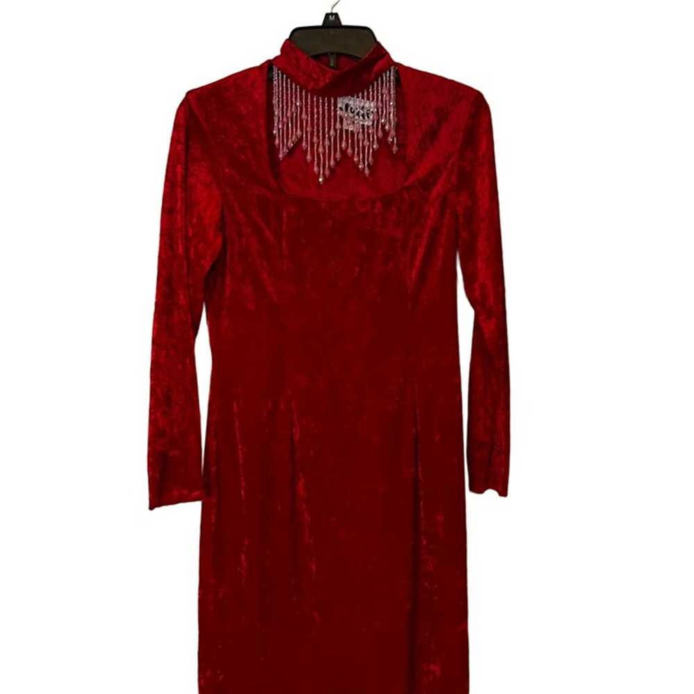 Vintage Jump Apparel Dress 80s Red Faux Velvet Be… - image 12