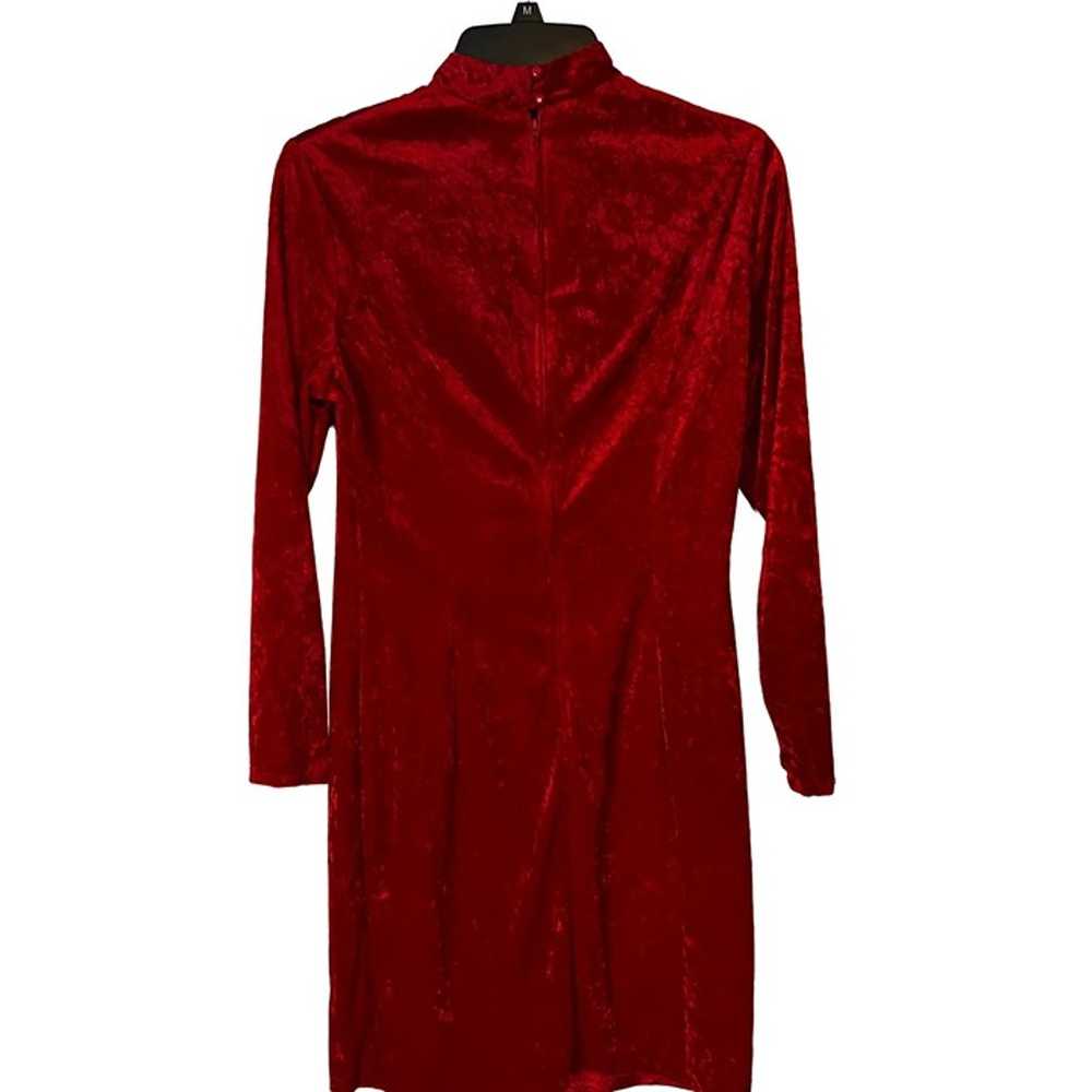 Vintage Jump Apparel Dress 80s Red Faux Velvet Be… - image 8